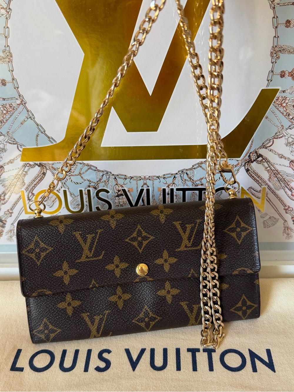Louis Vuitton Authentic Monogram Sarah Long Wallet on Chain - Picture 13 of 16